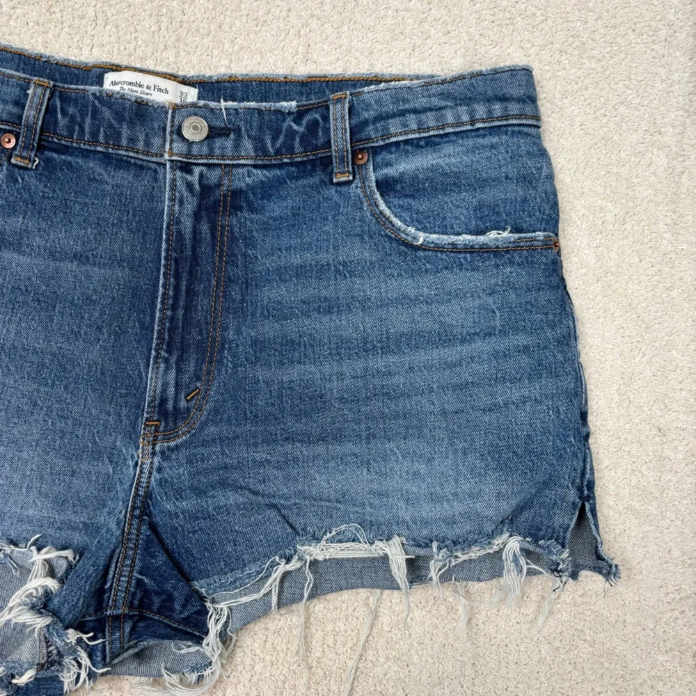 Abercrombie & Fitch Shorts 33‎ Blue The Mom Short High Rise Distressed Cutoff